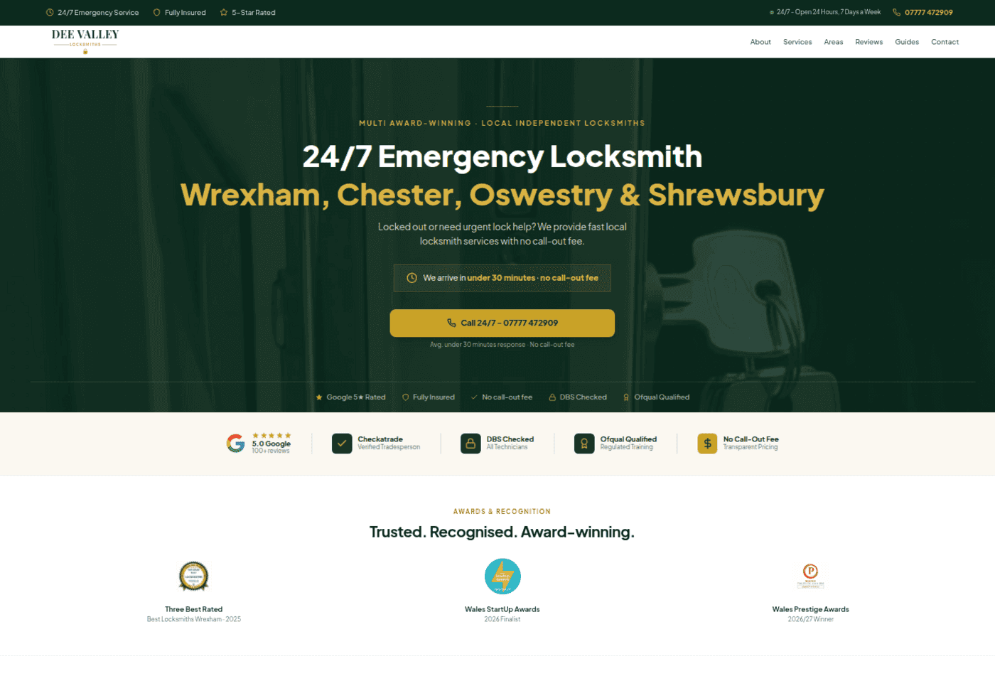 Dee Valley Locksmiths website — homepage